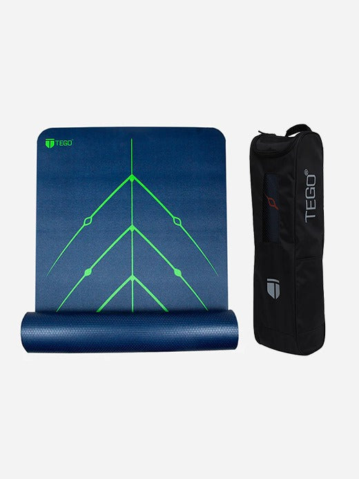 TEGO Stance Reversible Yoga Mat with GuideAlign and Bag – Navy/Green